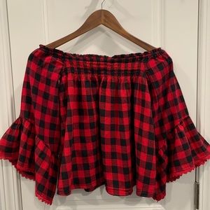 Altar’d State off-the-should Buffalo check sm top